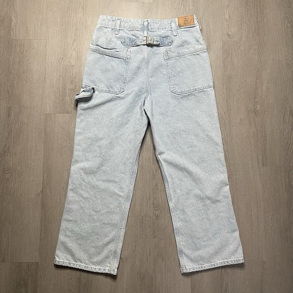 Free People We The Free Wide Leg Light Wash Blue Jeans Sz 31 Denim Buckle Back - Picture 6 of 12